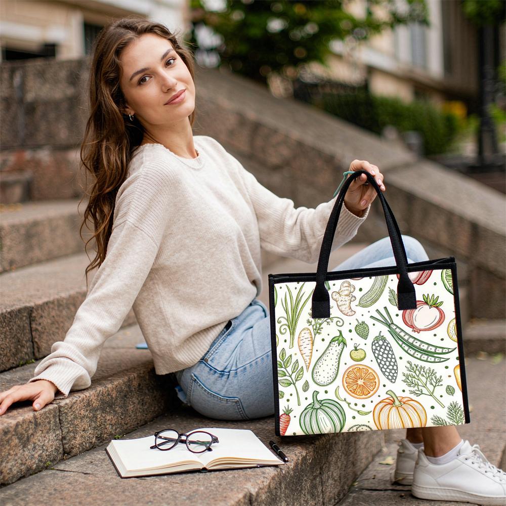 Vegetable Print Casual Tote Bag Lightweight Stylish Daily Grocery Shoulder Handbag