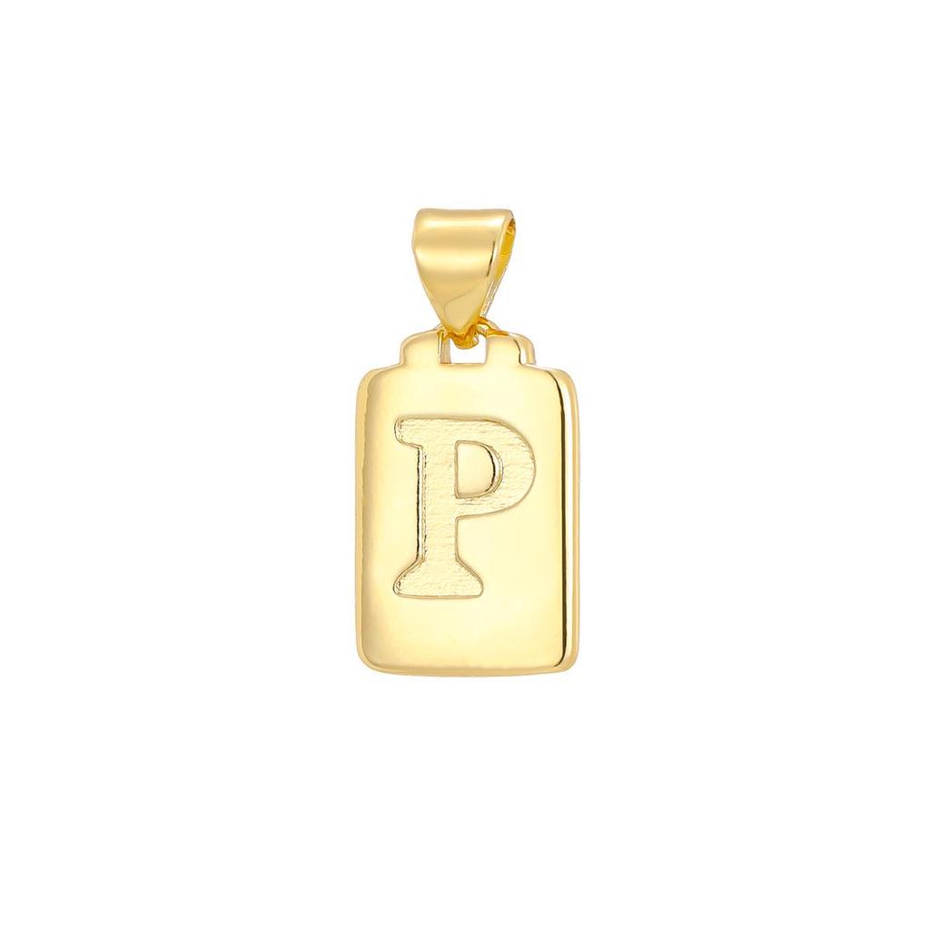 European & American Gold Brick Square Pendant Necklace: 26 Alphabet Letters, Clavicle Chain, Luxurious & Unique Design.