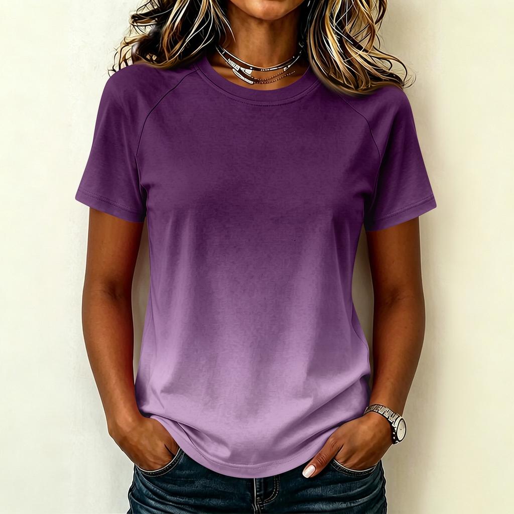 Women's Casual Raglan Sleeve Crew Neck Short Sleeve Top Gradient Print Lightweight Soft Fabric Relaxed Fit