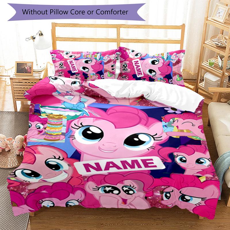 3pcs My Little Pony2 Cover Set - Personalized Name, HD Printed Bedding with 1 Cover and 2 Pillowcases - Perfect for Home Decor, Easy Care