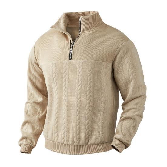 Herre Forår Vinter Sweater Ensfarvet Lange Ærmer Strikket Tyk Elastisk Smal Pasform Høj Krave Lynlås Pullover Sweatshirt til Daglig Brug