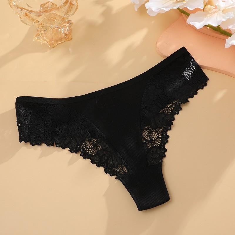 Women Cotton Panty Sexy Lace Thong Low Rise Transparent Underwear G-String Ribbed Intimates Breathable Lingerie