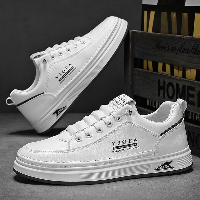 Men s Spring & Autumn Leather Low-Top Lace-Up White Sneakers - Youth Trend British Style 43 белый