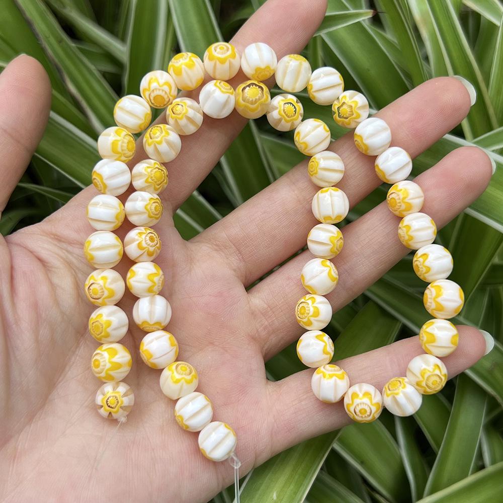 Millefiori Glasperlen 8mm - Rund, Einzelblume, Lose Perlen für DIY Schmuck