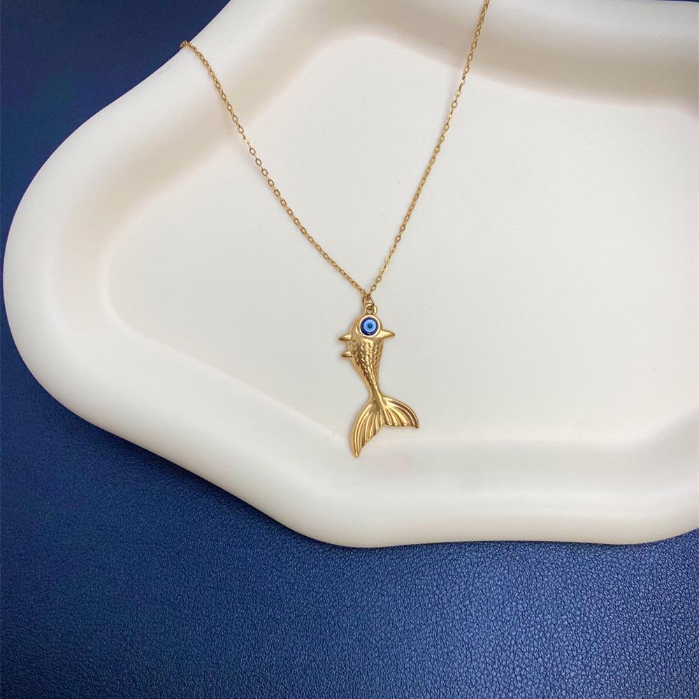 Bohemian Style Stainless Steel Mermaid Necklace with Blue Eye Pendant