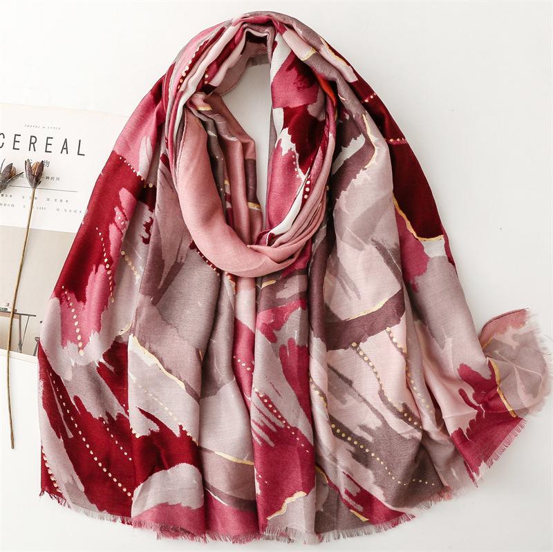 Winter Abstract Painting Floral Fringe Viscose Shawl Scarf Lady High Quality Print Pashmina Stole Bufandas Muslim Hijab 180*90Cm