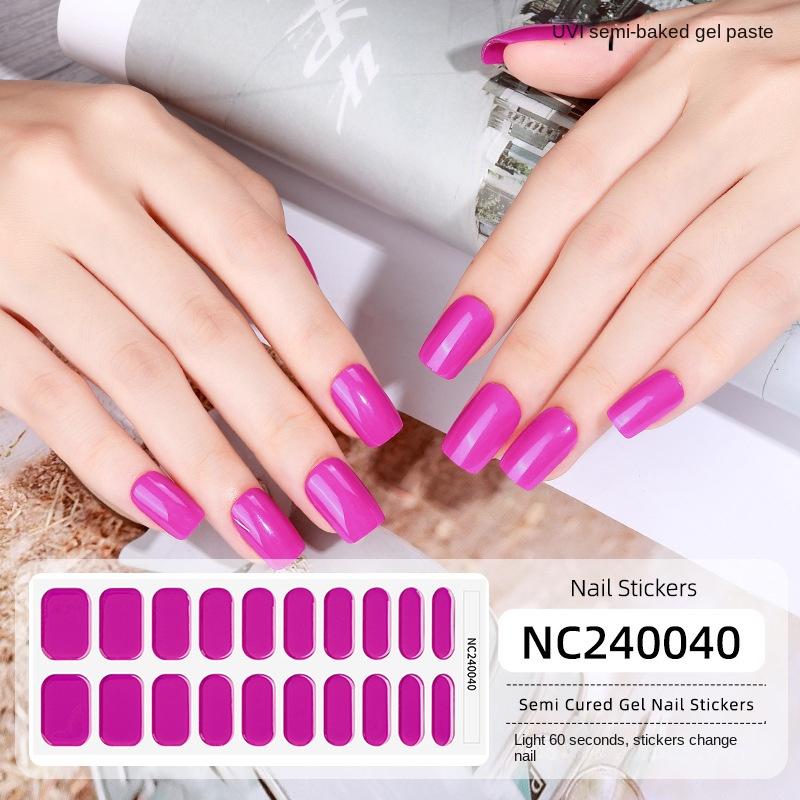 New Solid Color Simple Semi-cured Nail Stickers 20 Finger Gel Nail Stickers