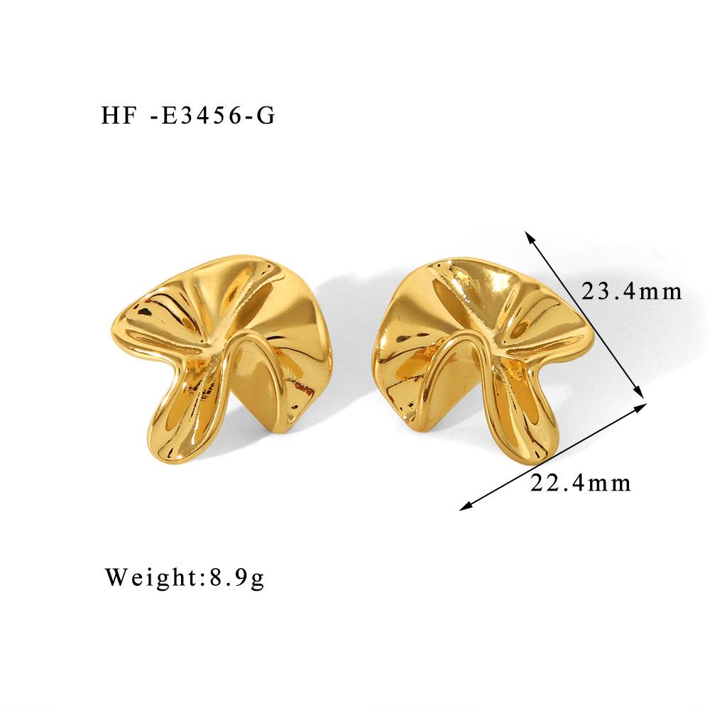 18K Gold Stainless Steel Irregular Pleated Flower Twist Stud Earrings - French Retro Style for Daily Wear