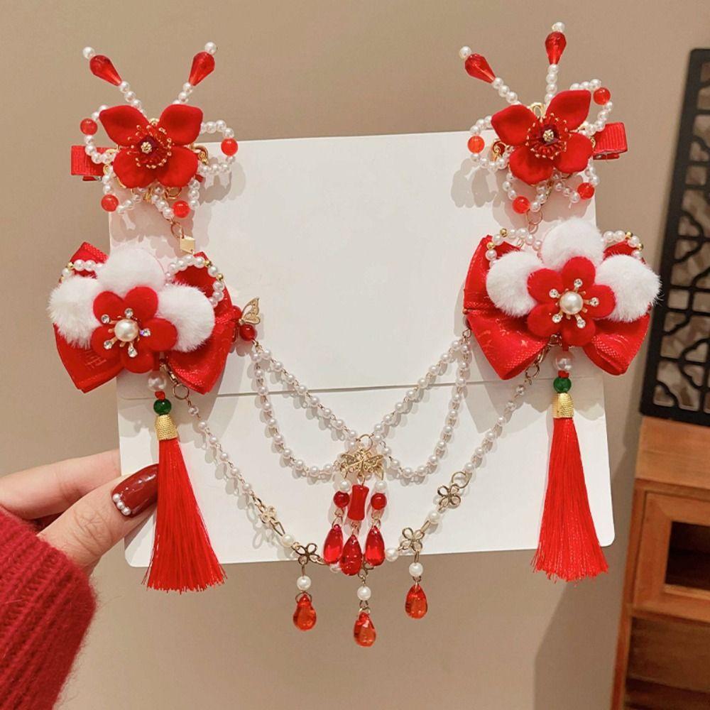 Princess Chinese Style Red Barrettes Hanfu Headwear Ancient Style Hair Clip  Kids