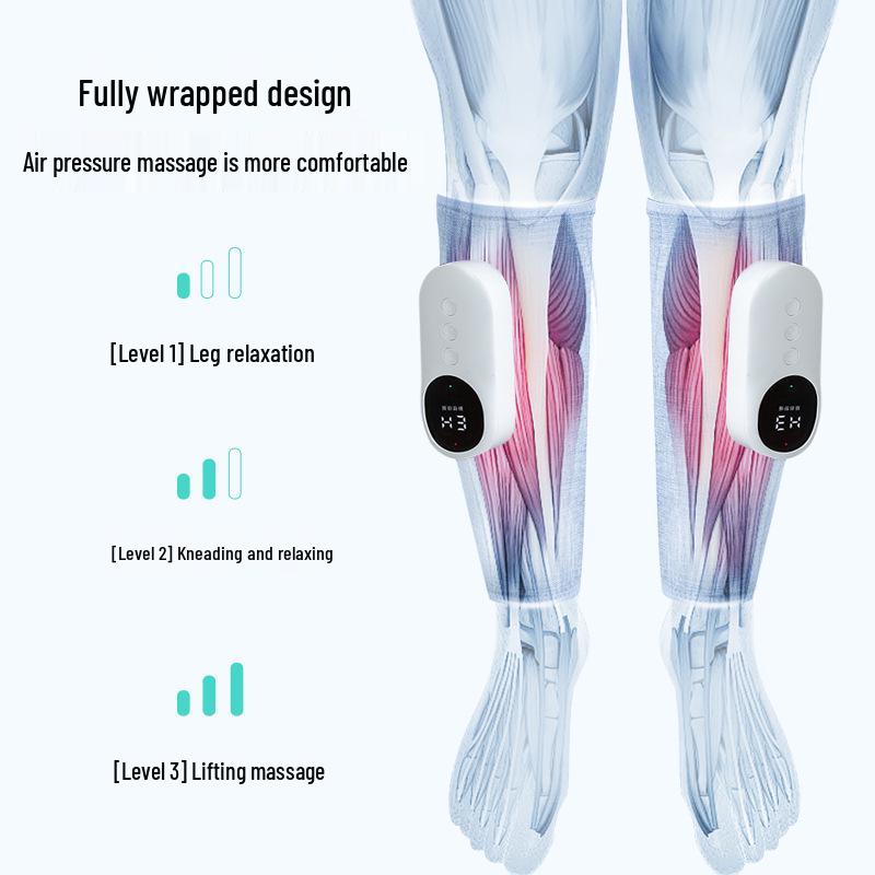 Rechargeable Airbag Massage Leg Wraps with Heating and Multi-Level Temperature Control.