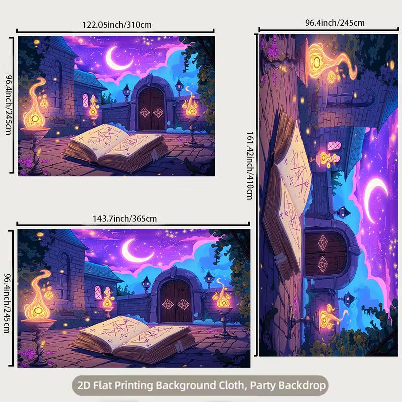 2D Magical Gothic Castle Backdrop Purple Starry Moon Night Party Background Cloth