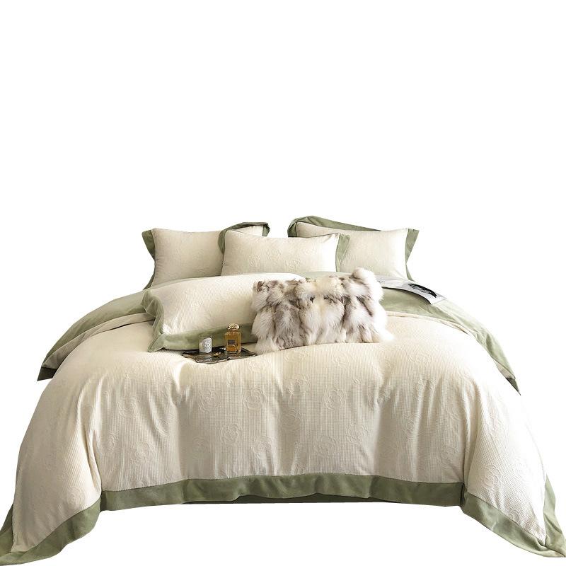 Thickened Milk Fleece Four-Piece Double-Sided Fleece Quilt Cover Solid Color Bed Sheet Mattress Quilt Cover Dormitory Bedding