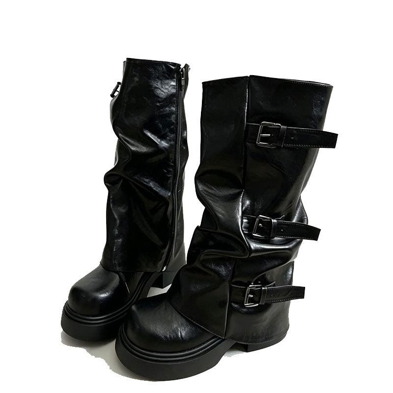 Removable Pant Pants Boots Women's Spring and Autumn Mid-tube Western Knight Boots Zipper Stacking Boots Thick-soled Long Boots
