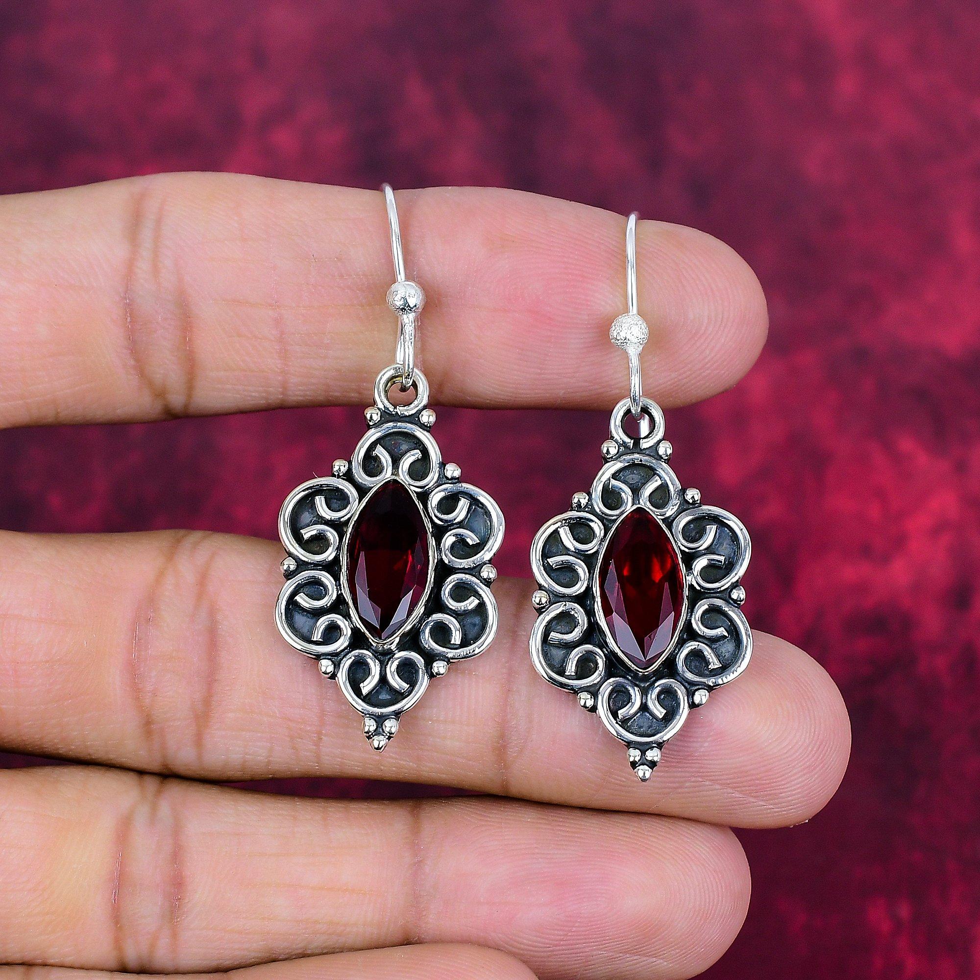 

Серьги с гранатом, Ювелирные изделия из драгоценных камней из стерлингового серебра 925 пробы, Серьги ручной работы, На День благодарения 1.96 Inches