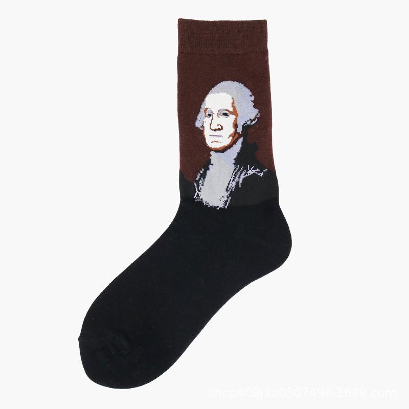 European & American Creative Oil Painting Mid-Calf Socks: Trendy Autumn/Winter High-Tube Cotton Socks