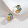 18K Gold Iridescent Shell C-Shaped Earrings: Geometric Niche Design for Women, High-End Autumn/Winter Jewelry