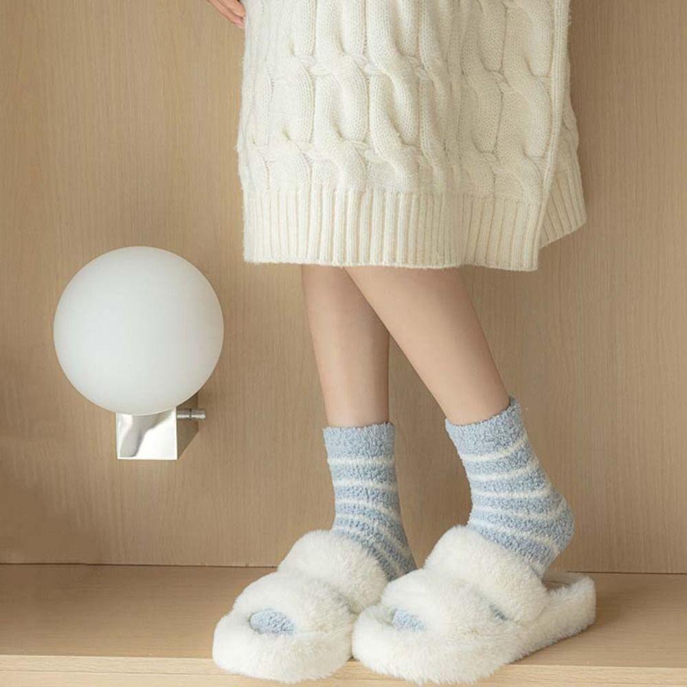 6 Paar Patchwork Verdickte Samtsocken Plüsch Schlafsocken Warme Korallenfleece Socken Herbst/Winter