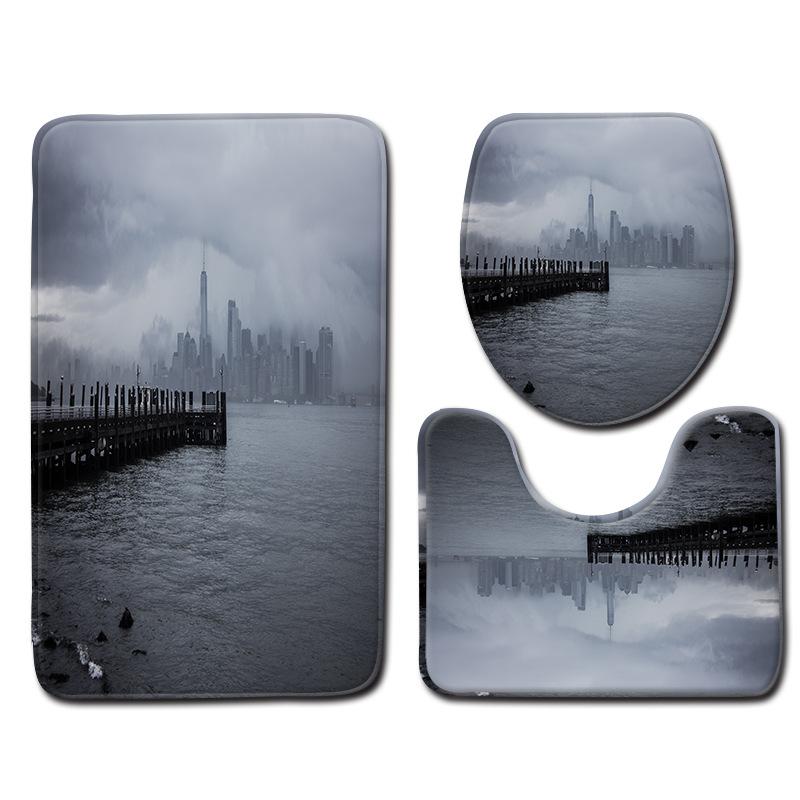 Architecture Bathroom Toilet Three-Piece Floor Mat Combination Set Household Door Mat Kitchen Water Absorbent Non-Slip Carpet