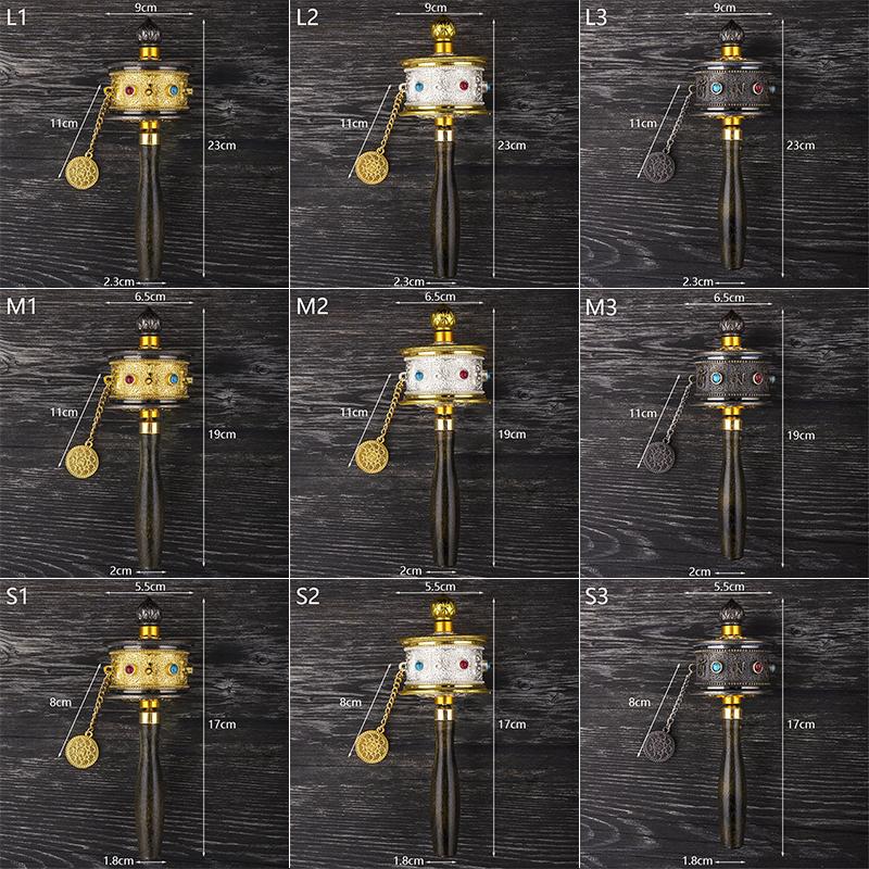 Tibetan Special Crafts Prayer Wheel Alloy Metal Hand Cranking Carving Crystal Decor Prayer Wheel Crafts Exquisite Buddhist Gift