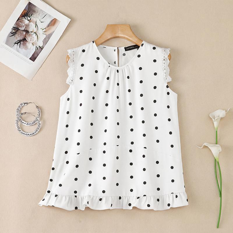 ZANZEA Women Summer Casual Polka Dot Print Loose Sleeveless Tank Tops