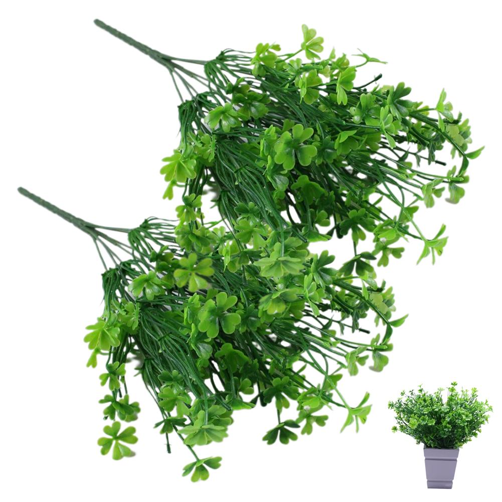 2-Pack Artificial Four Leaf Clover Plants Faux Shamrock Stems for St. Patrick's Day Decor Lucky Greenery for Wedding Home Garden