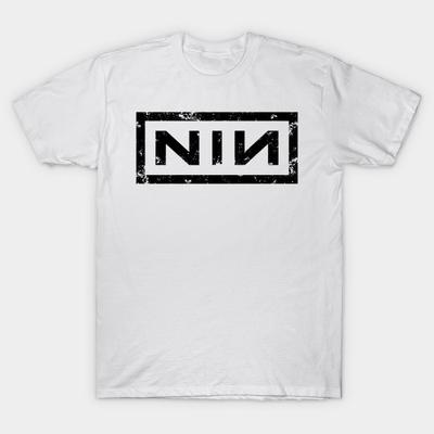 Ázijská veľkosť Pánske Čierne Potlačené Tričko Nine Inch Nails Bez-rezu Potlač Prenosom tepla Bavlnené Tričko
