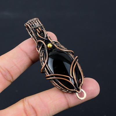 Black Onyx Gemstone Pure Copper Wire Wrapped Handmade Pendant Jewelry For Gift