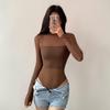 Body da donna YPFF alla moda con colletto alto e rete: Top a strati sexy trasparente a maniche lunghe slim fit
