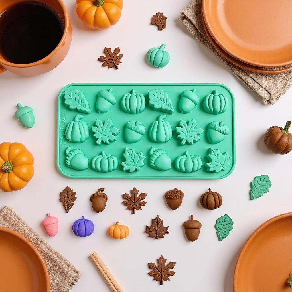 Fall Silicone Molds 18 Cavity Crafts Pumpkin Pine Cone Maple Leaves Moulds Silicone Non Stick Easy Release Molds For Chocolate