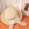 Spring Summer Flat Top Straw Hats French Style Women's Sun Hat Ins Bow Ribbon Straw Hat  Female