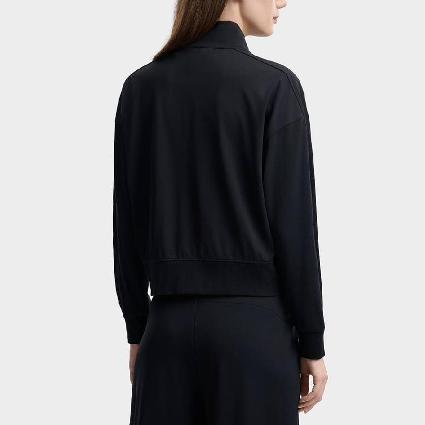 FILA White Stand Collar Solid Loose Zip Knit Long Sleeve Jacket Women jackets F11W623501F-BK