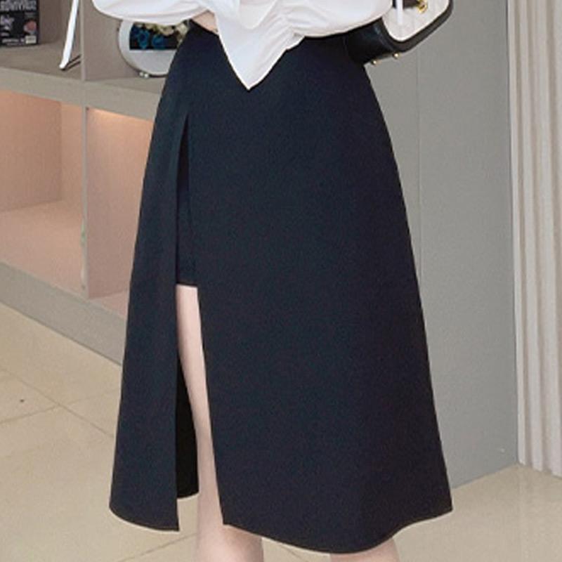 High Waist Hip Skirt Irregular Slit Black Skirt for Women Summer Mid-length A-line Harajuku Vintage Women Clothing