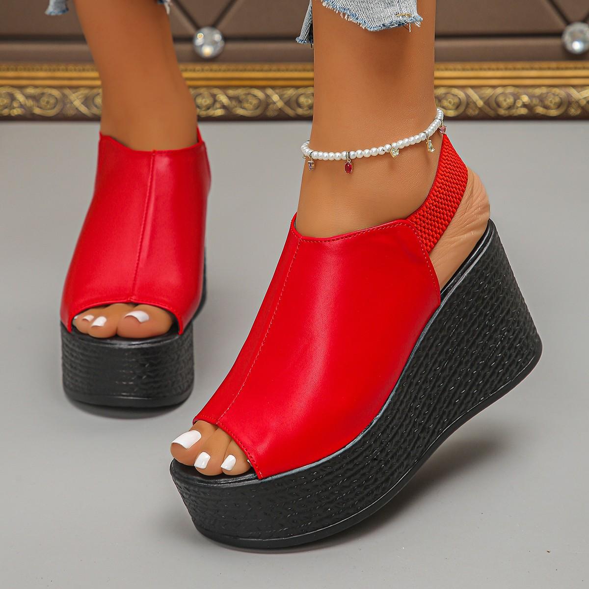 Women Sandals Summer Leather Wedge Sandals Women Platform High Heels Shoes Sexy Open Toe Elegant Sandals 41
