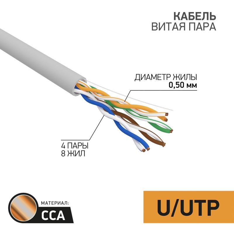 

Кабель Proconnect с медным покрытием U utp категории 5e ПВХ 4pr 24awg Внутренний серый 100 M 01-0043-3-100