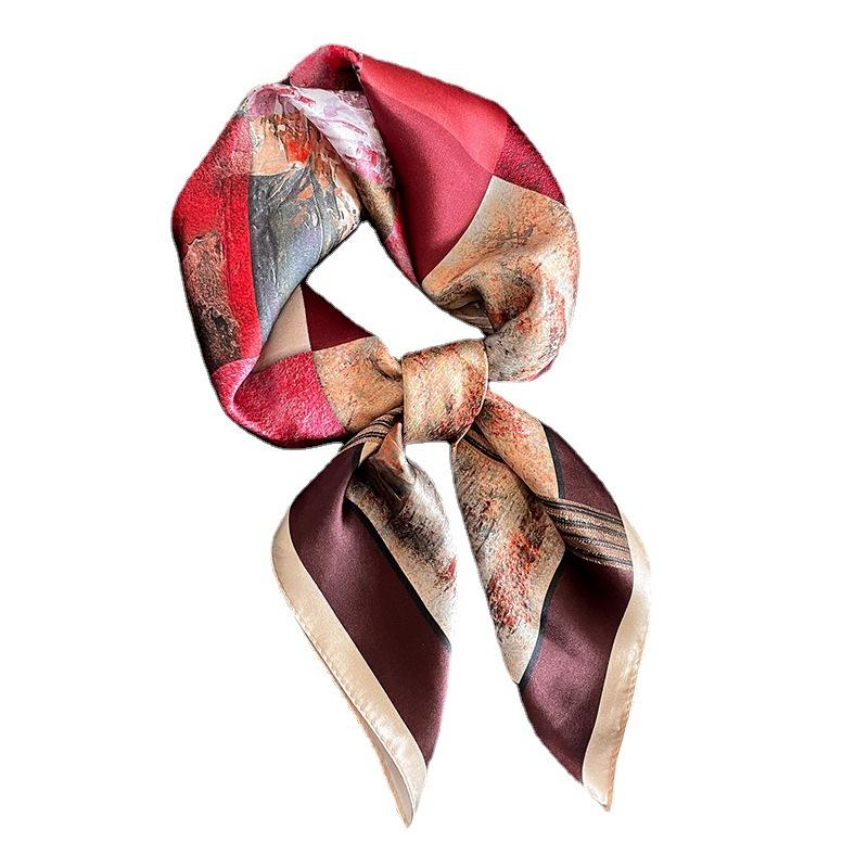New Korean version of fashion silk square scarf women's spring and autumn temperament mulberry silk oil painting 71 scarf gift scarf