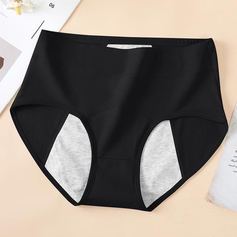 Women's Mid-Waist Cotton Panties for Menstrual Cycle, Plus Size Black