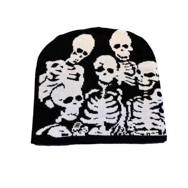 Halloween Skelett Strickmütze mit atmungsaktivem Acryl für Cosplay und Partykleidung