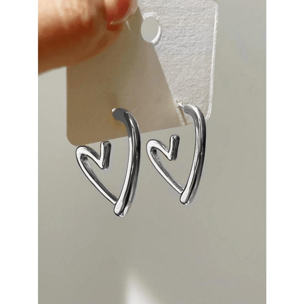 1pair Heart Shaped Hoop Earrings, Elegant Jewelry Gift For Valentine's Day, Daily Wear For Women Valentines,Mom,Mother,Mother's Day,Gift