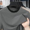 Classic Stripe Ice Silk High Elasticity Men's Summer Round Neck Short-sleeved T-shirt