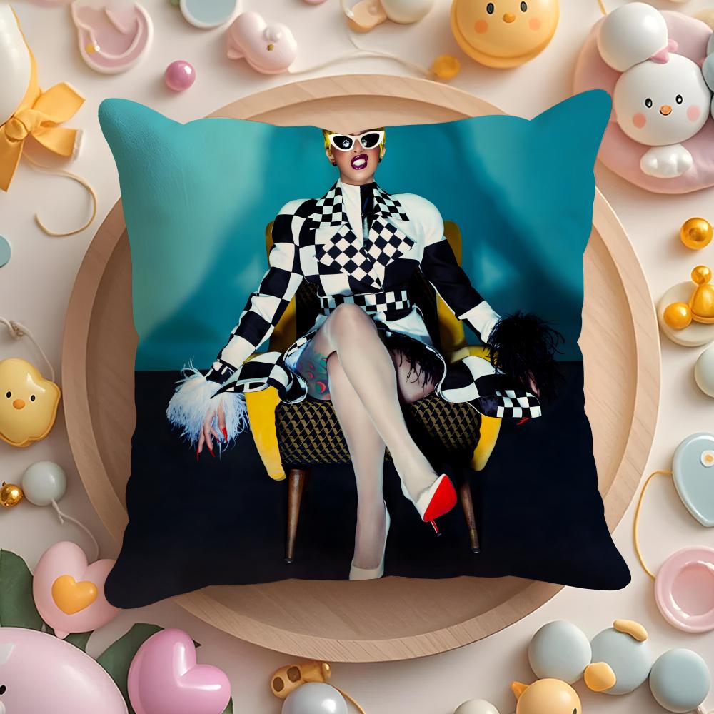 C-Cardi B-B Singer Cushion Cover Home & Car Multi-Scene Pillow Cover - Reversible, Soft & Durable for Daily Use