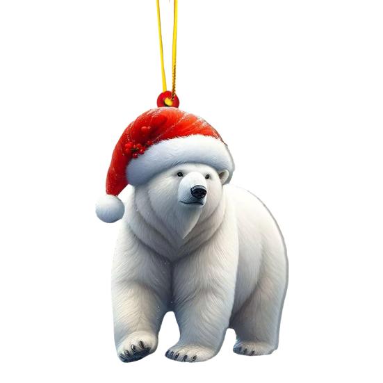 2D Acrylic Christmas Ornament Cute Flat Polar Bear/Octopus/Parrot Animal Car Rear View Mirror Charm Auto Interior Accessories for Window Wall