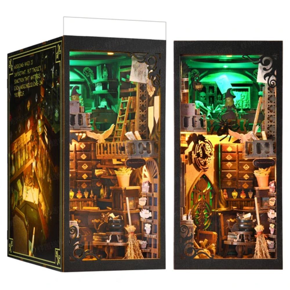 Sada Book Nook Miniatury Čaroděj DIY Dřevěné Puzzle Vložka do Knihovny Dekor Model Domku pro Panenky Knižní Zarážka Stavebnice Domácí Dekorace Dárky