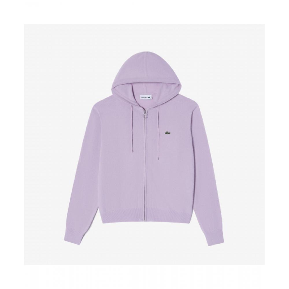 

LacoSte Women S Wool Hoodie Zip Up Sweater [light Purple] 034