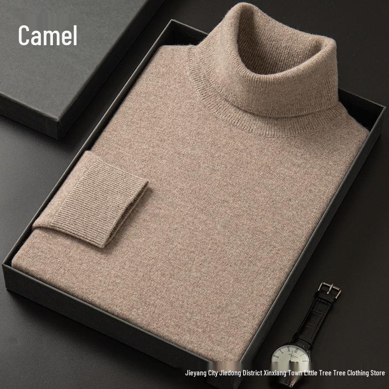 Men's High Neck Double Roll Wool Sweater - Soft, Warm, Solid Color, Close-Fitting Base Layer, Trendy Knitted Design