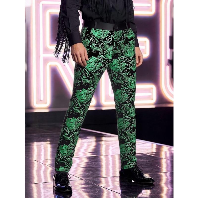 Męskie spodnie wizytowe żakardowe w stylu barokowym, slim fit