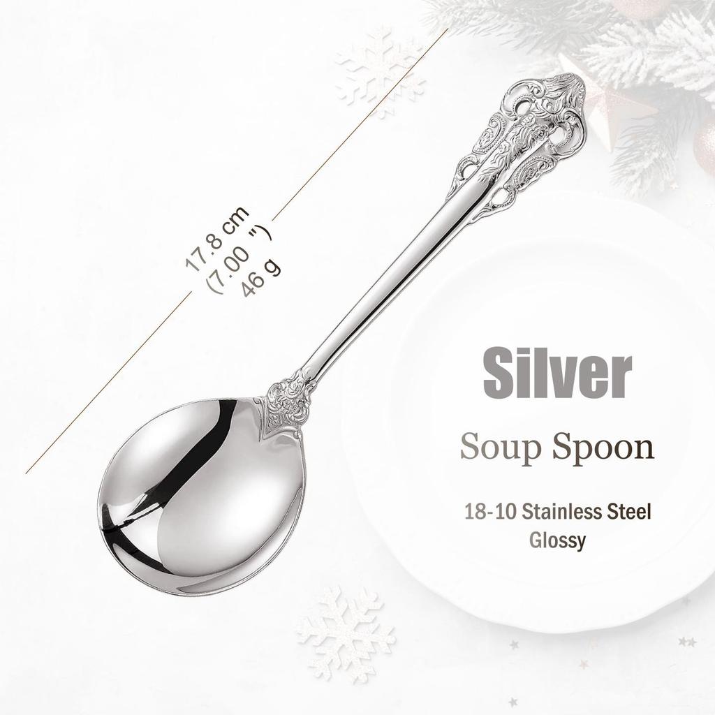 Conjunto de Talheres de Aço Inoxidável Prata, Talheres Vintage, Cabo Oco, Talheres para Casamento, Barroco, 18/10, Dourado Brilhante