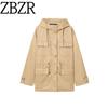 Za New Fall Women's Clothing 2025 Fashion Wind Stand-up Collar Tie Zipper Multi-Pocket Hooded Outwear 8372283