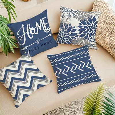 Blue And White Geometric Linen Pillowcase Sofa Cushion Cover Home Decoration Can Be For You 40X40 45X45 50X50
