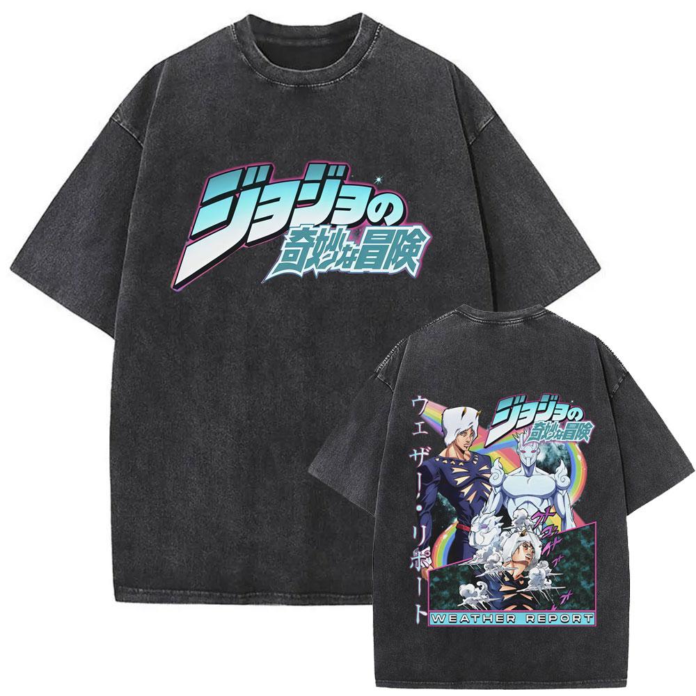 Washed Vintage Anime JoJo Bizarre Adventure Weather Report Double Sided Print T Shirt Men Women Cartoon Retro Oversized T-shirt S разноцветный