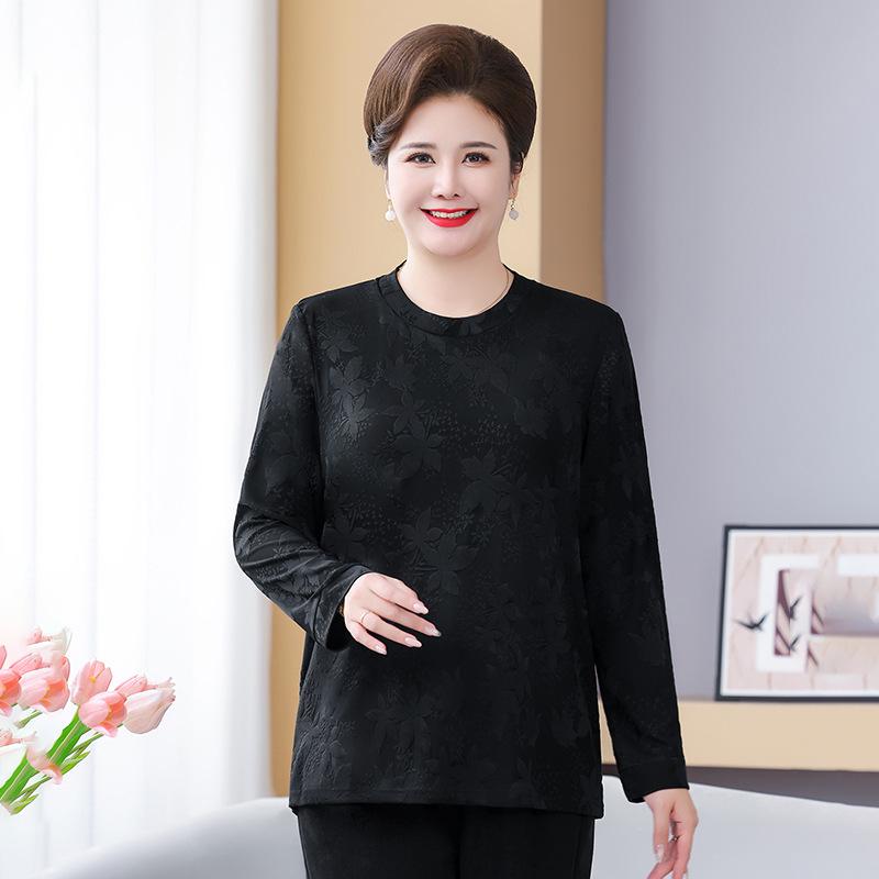 

Plus Size Loose Spring/Autumn T-Shirt for Middle-Aged and Elderly Women – Belly-Covering Top for Moms (up to 220 lbs) 8XL чёрный